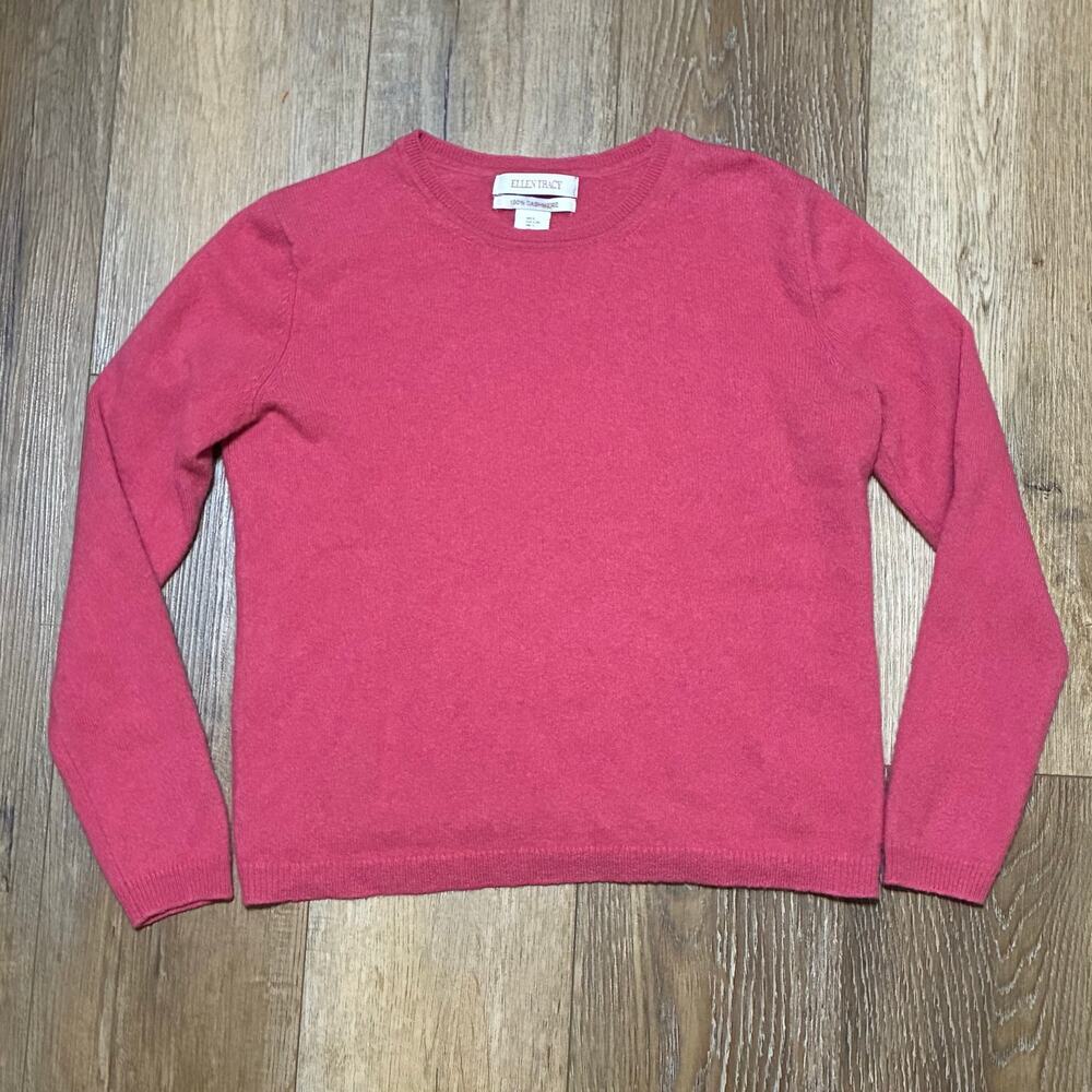 Ellen Tracy 100% Cashmere Knit Crewneck Sweater L Pink Minimalist Quite Luxury